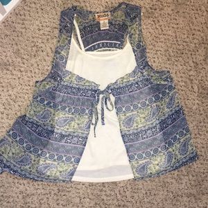 Tank top with attached camisole.